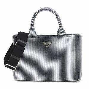 Prada Canapa Canvas Shoulder Bag Navy Blue White